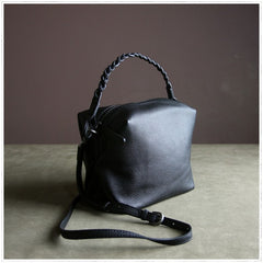 Cute Womens Dark Blue Leather Handbag Purse Cube Leather Shoulder Bag Crossbody Purse for Ladies