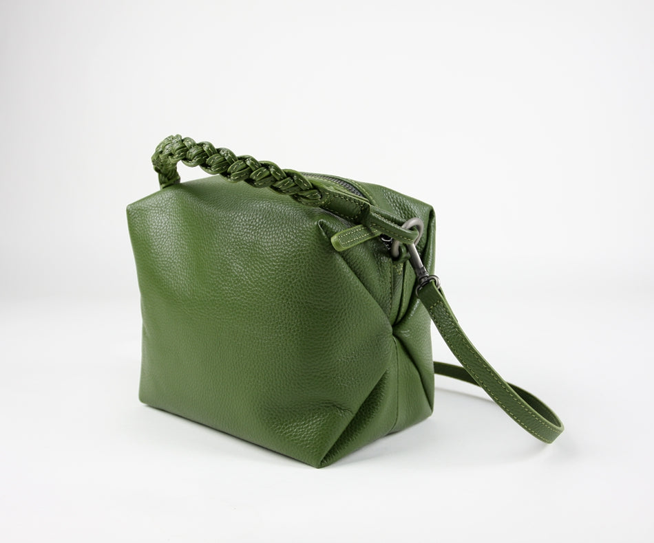 Cute Womens Green Leather Handbag Purse Cube Leather  Shoulder Bag Crossbody Purse for Ladies