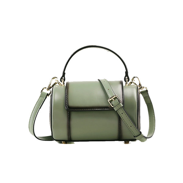 Cute Womens Light Green Leather Barrel Crossbody - Back View