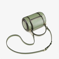 Cute Womens Light Green Leather Barrel Crossbody Purse Round Bucket Handbag Green Shoulder Bag for Women