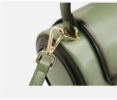 Cute Womens Light Green Leather Barrel Crossbody Purse Round Bucket Handbag Green Shoulder Bag for Women