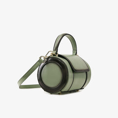 Cute Womens Light Green Leather Barrel Crossbody Purse Round Bucket Handbag Green Shoulder Bag for Women