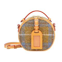 Cute Womens Mini Black Leather Tweed Round Handbag Crossbody Purse Handmade Round Shoulder Bag for Women