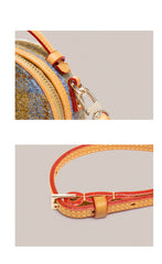 Cute Womens Mini Black Leather Tweed Round Handbag Crossbody Purse Handmade Round Shoulder Bag for Women