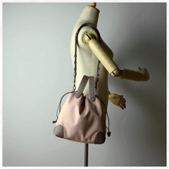 Cute Womens Navy&Khaki NYLON Bucket Handbag Purse Barrel NYLON Shoulder Bag Crossbody Purse for Ladies