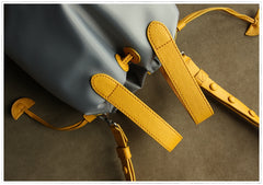 Cute Womens Navy&Khaki NYLON Bucket Handbag Purse Barrel NYLON Shoulder Bag Crossbody Purse for Ladies
