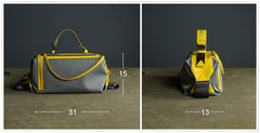 Cute Womens Gray&Yellow NYLON Handbag Purse Cube NYLON Shoulder Bag Crossbody Purse for Ladies