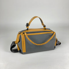 Cute Womens Gray&Yellow NYLON Handbag Purse Cube NYLON Shoulder Bag Crossbody Purse for Ladies
