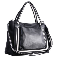 Cute Womens Nylon Leather Handbags Briefcase Mens Black Nylon 14'' Laptop Shoulder Purse for Ladies