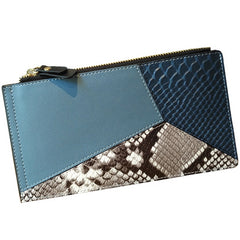 Cute Womens Patchwork Blue Leather Card Wallet Card Clutch Wallet Zip Card Holder Wallet for Women