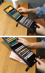 Cute Womens Patchwork Black Leather Card Wallet Card Clutch Wallet Zip Card Holder Wallet for Women