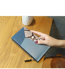 Cute Womens Patchwork Light Coffee Leather Card Wallet Card Clutch Wallet Zip Card Holder Wallet for Women