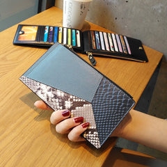 Cute Womens Patchwork Black Leather Card Wallet Card Clutch Wallet Zip Card Holder Wallet for Women