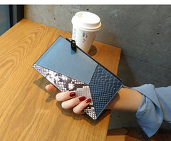 Cute Womens Patchwork Blue Leather Card Wallet Card Clutch Wallet Zip Card Holder Wallet for Women