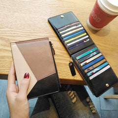 Cute Womens Patchwork Black Leather Card Wallets Card Clutch Wallet Zip Card Holder Wallet for Women