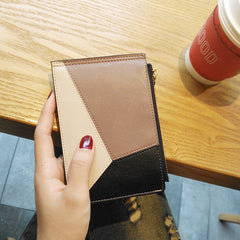 Cute Womens Patchwork Light Coffee Leather Card Wallets Card Clutch Wallet Zip Card Holder Wallet for Women