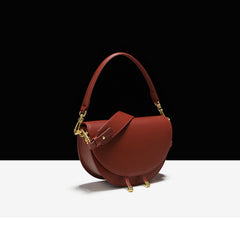 Cute Womens Khaki Leather Saddle Round Handbag Shoulder Bag Round Crossbody Purse for Women
