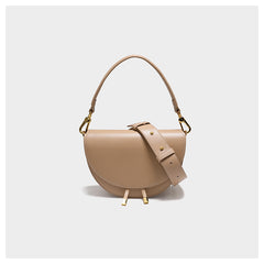 Cute Womens Red Leather Saddle Round Handbag Shoulder Bag Round Crossbody Purse for Women