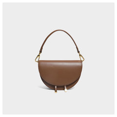 Cute Womens Khaki Leather Saddle Round Handbag Shoulder Bag Round Crossbody Purse for Women