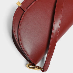 Cute Womens Red Leather Saddle Round Handbag Shoulder Bag Round Crossbody Purse for Women