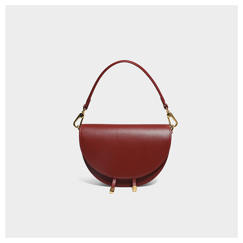 Cute Womens Khaki Leather Saddle Round Handbag Shoulder Bag Round Crossbody Purse for Women