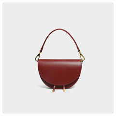 Cute Womens Khaki Leather Saddle Round Handbag Shoulder Bag Round Crossbody Purse for Women