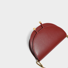 Cute Womens Khaki Leather Saddle Round Handbag Shoulder Bag Round Crossbody Purse for Women