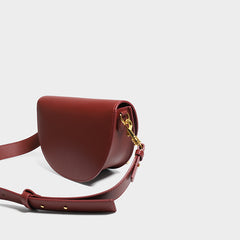 Cute Womens Khaki Leather Saddle Round Handbag Shoulder Bag Round Crossbody Purse for Women