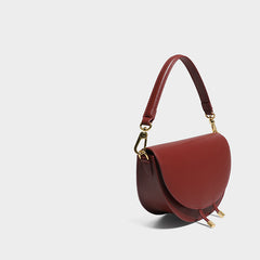 Cute Womens Khaki Leather Saddle Round Handbag Shoulder Bag Round Crossbody Purse for Women