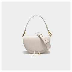 Cute Womens Khaki Leather Saddle Round Handbag Shoulder Bag Round Crossbody Purse for Women