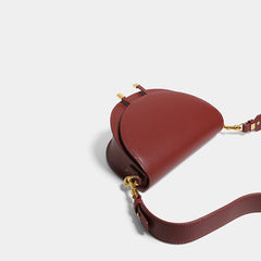 Cute Womens Khaki Leather Saddle Round Handbag Shoulder Bag Round Crossbody Purse for Women