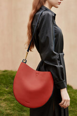 Cute Womens Black Leather Saddle Round Shoulder Bag Round Crossbody Purse for Women