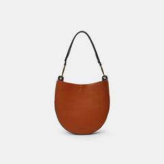 Cute Womens Black Leather Saddle Round Shoulder Bag Round Crossbody Purse for Women