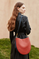 Cute Womens Black Leather Saddle Round Shoulder Bag Round Crossbody Purse for Women