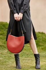 Cute Womens Black Leather Saddle Round Shoulder Bag Round Crossbody Purse for Women