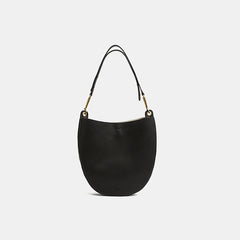 Cute Womens Black Leather Saddle Round Shoulder Bag Round Crossbody Purse for Women