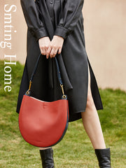 Cute Womens Black Leather Saddle Round Shoulder Bag Round Crossbody Purse for Women