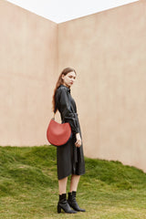 Cute Womens Black Leather Saddle Round Shoulder Bag Round Crossbody Purse for Women