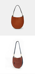 Cute Womens Black Leather Saddle Round Shoulder Bag Round Crossbody Purse for Women