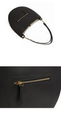 Cute Womens Black Leather Saddle Round Shoulder Bag Round Crossbody Purse for Women