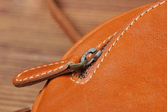 Cute Womens Small Tan Leather Round Crossbody Purse Vintage Round Tan Shoulder Bag for Women