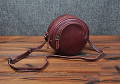 Cute Womens Small Tan Leather Round Crossbody Purse Vintage Round Tan Shoulder Bag for Women