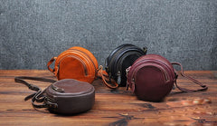 Cute Womens Small Red Leather Round Crossbody Purse Vintage Round Red Shoulder Bag for Women