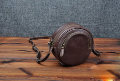 Cute Womens Small Tan Leather Round Crossbody Purse Vintage Round Tan Shoulder Bag for Women