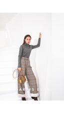 Cute Womens Small Blue Leather Tweed Round Crossbody Purse Handmade Round Shoulder Bag for Women