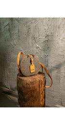 Cute Womens Small Blue Leather Tweed Round Crossbody Purse Handmade Round Shoulder Bag for Women