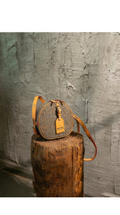 Cute Womens Small Yellow Leather Tweed Round Crossbody Purse Handmade Round Shoulder Bag for Women