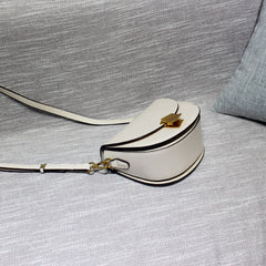 Cute Womens White Leather Half Round Crossbody Purse Round White Saddle Shoulder Bag for Women