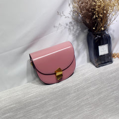 Cute Womens White Leather Half Round Crossbody Purse Round White Saddle Shoulder Bag for Women