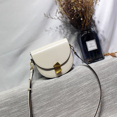 Cute Womens White Leather Half Round Crossbody Purse Round White Saddle Shoulder Bag for Women